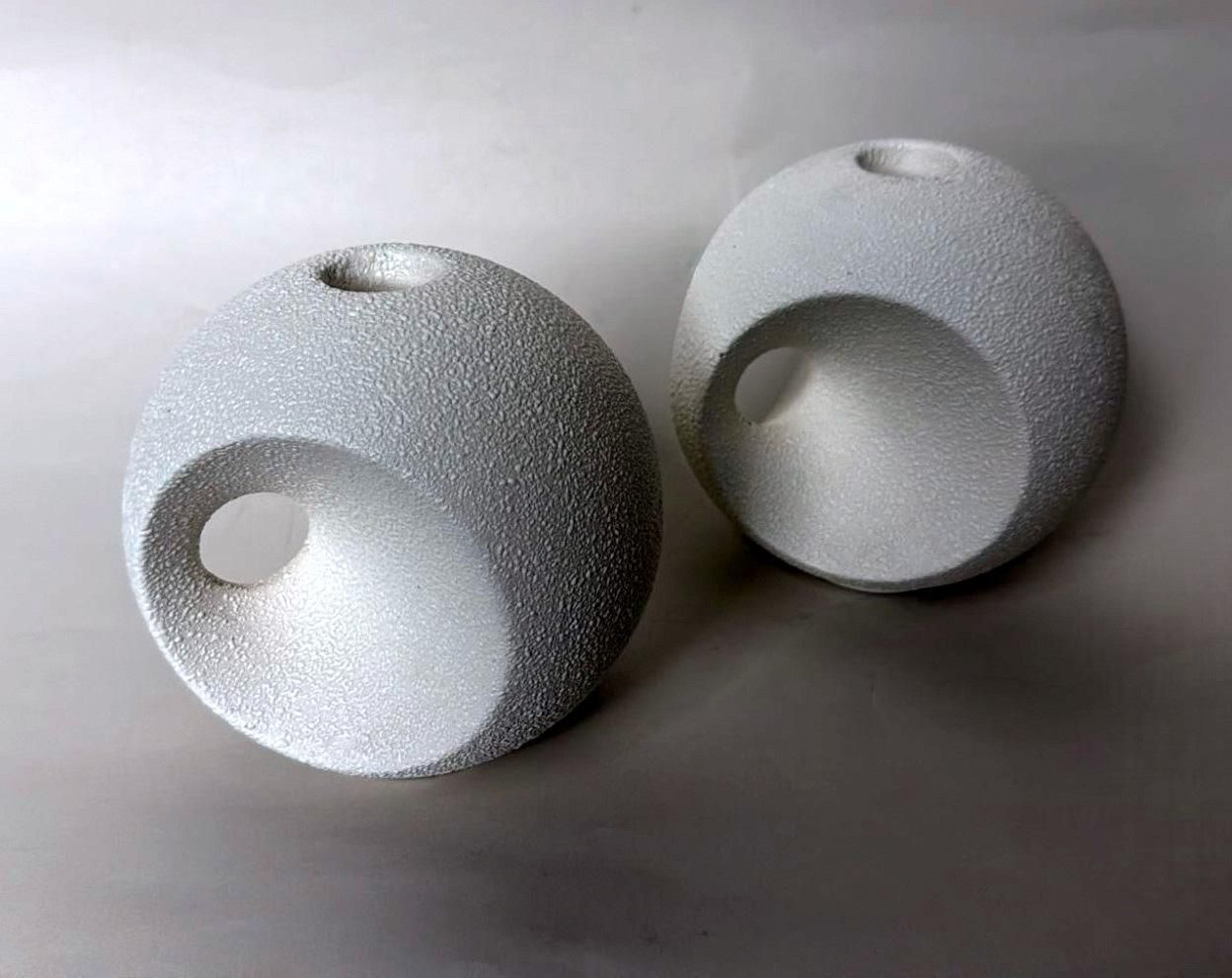 Bertoncello  Pair Of White Glazed Ceramic Candlesticks Design By Roberto Rigon photo vinterior