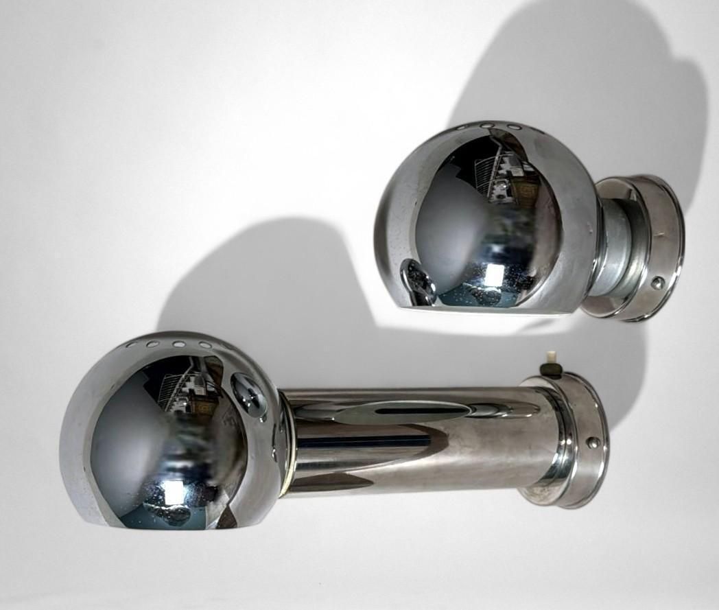 Reggiani Style Pair Of Italian Wall Sconces Space Age In Nickel Plated Metal photo 737.0