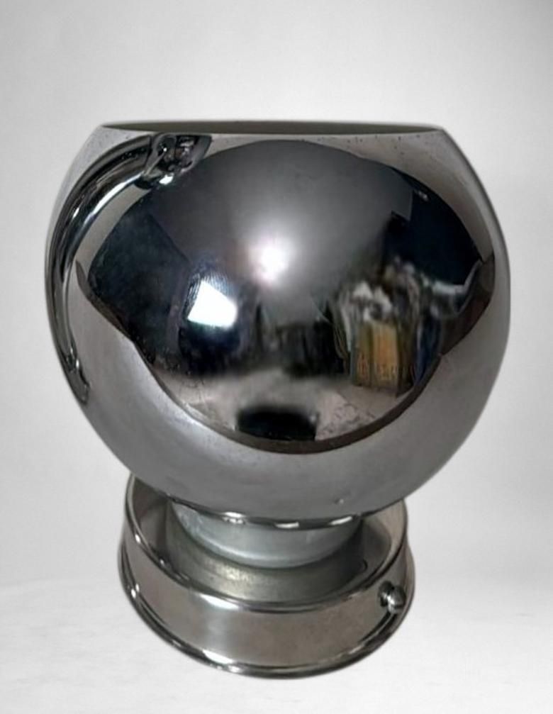 photo for sale Reggiani Style Pair Of Italian Wall Sconces Space Age In Nickel Plated Metal