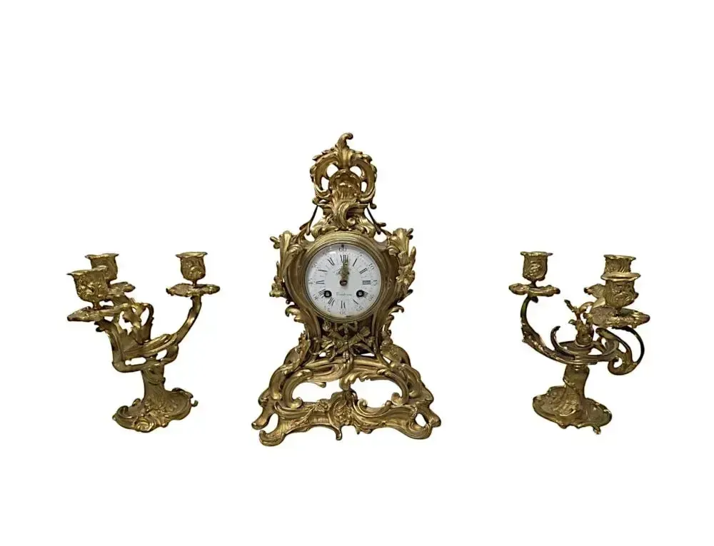 A Fabulous 19th Century Gilt Bronze French Clock Garniture Set