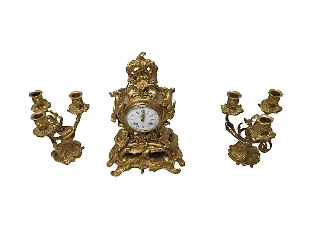 A Fabulous 19th Century Gilt Bronze French Clock Garniture Set photo 3423.6706