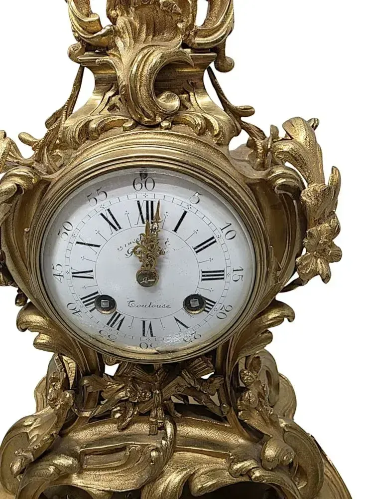 A Fabulous 19th Century Gilt Bronze French Clock Garniture Set photo vinterior