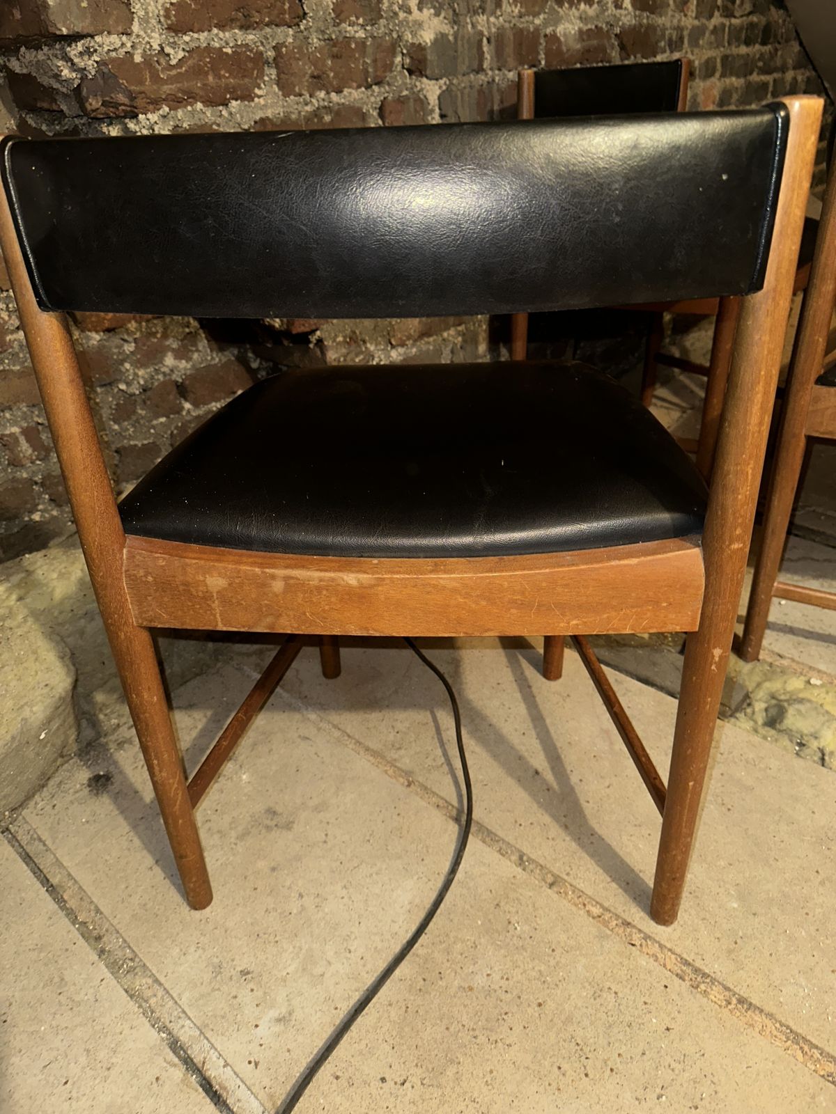 4 X Vintage Mackintosh Chairs No 9533 With Teak Frame And Black Vinyl Seat photo for sale