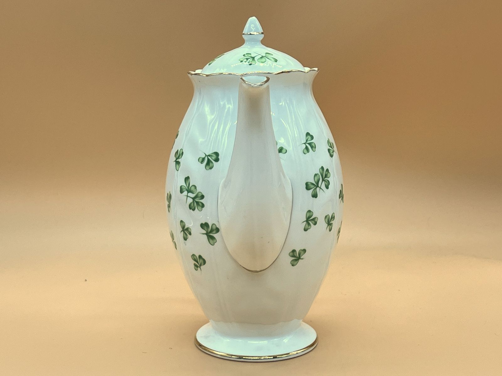 1930's Aynsley China Crocus Shape Shamrock Design Chintz 1.25 Pint Capacity Coffee Pot. photo vinterior