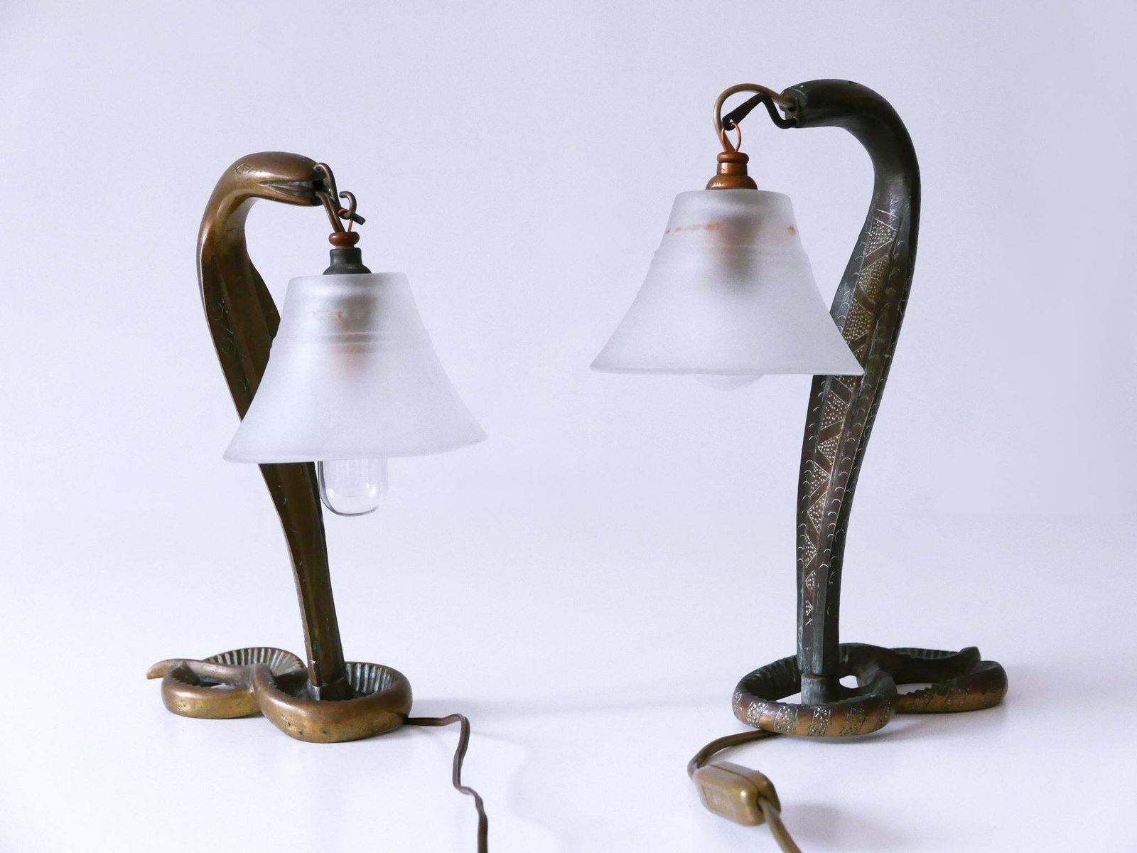Set Of Two Decorative Art Nouveau Bronze Cobra Table Lamps 1910s photo 1546.0