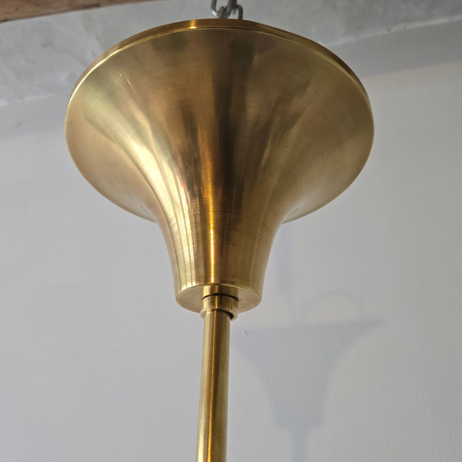 Lighting Vintage 1950s Gold Brass & Metal Green Lacquer Pendant Chandelier 50s Rockabilly photo