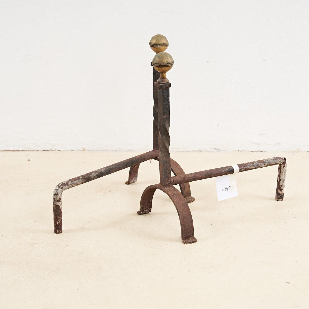 Pair Of Antique Wrought Iron Andirons