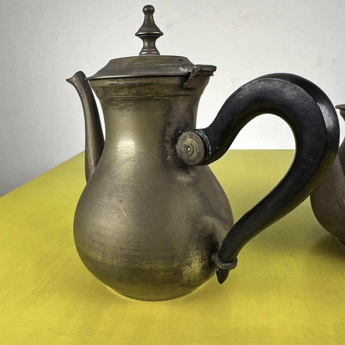 Pair Of Vintage Metal Teapots With Wooden Handles photo furniture