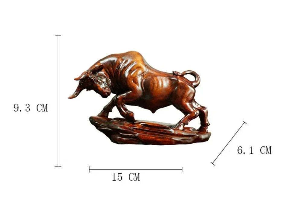 Charging Bull Figurine Boxwood Decorative Hand Carved Art photo buy