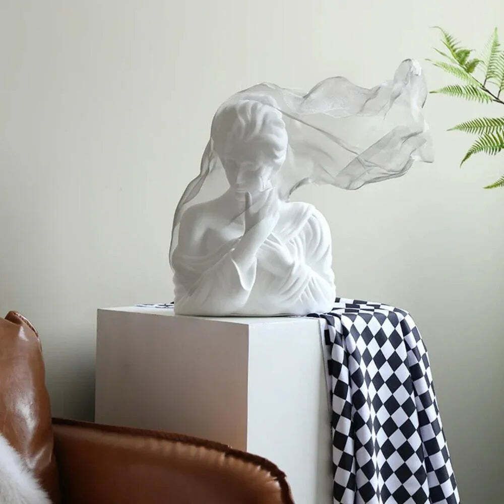 Golden Veil Girl Sculptures For Home Decor photo for sale