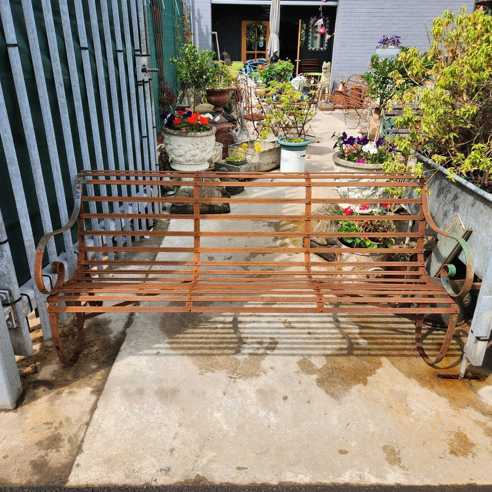 19thc Slatwork Metal Garden Bench photo for sale