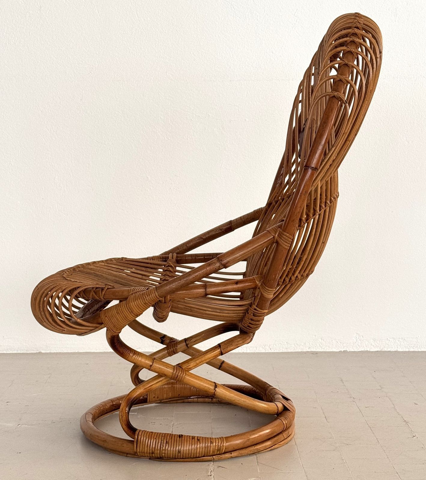 Tito Agnoli Organic Bamboo Wicker Easy Chair For Bonacina,  1960s photo vinterior