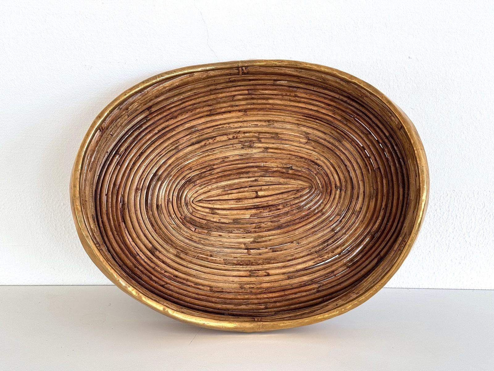 Italian Mid Century Bamboo And Brass Bohemian Organic Serving Tray, 1970s photo 750.0