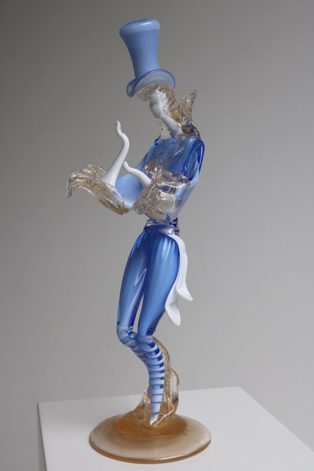 Murano Glass Dancing Gentleman Blue Gold Aventurine – Franco Toffolo Style – Venetian Art Figurine photo for sale