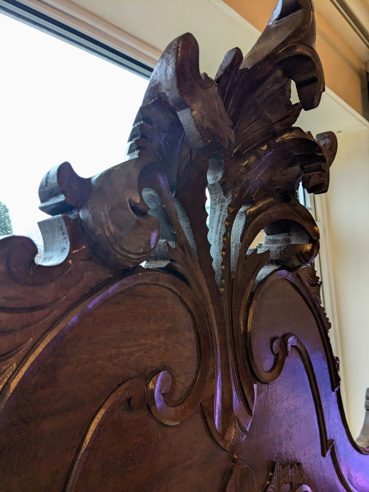 20th Century Spanish Baroque Hand Carved Bed (Mahogany/Walnut/Cherry) With Slabs photo buy