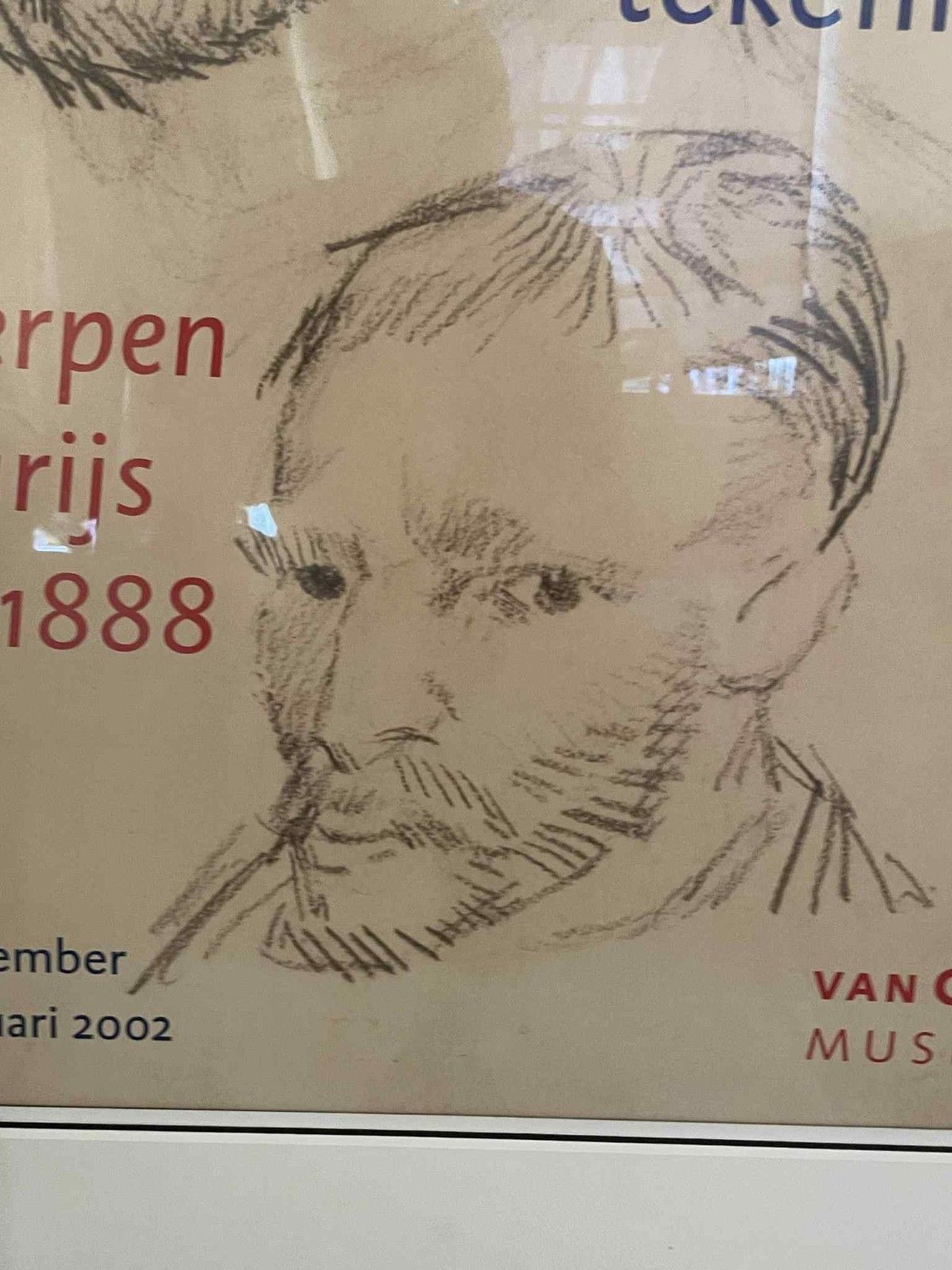 Art Rare 2002 Dutch Vincent Van Gogh Self Portrait Sketch Museum Exhibition Poster. photo