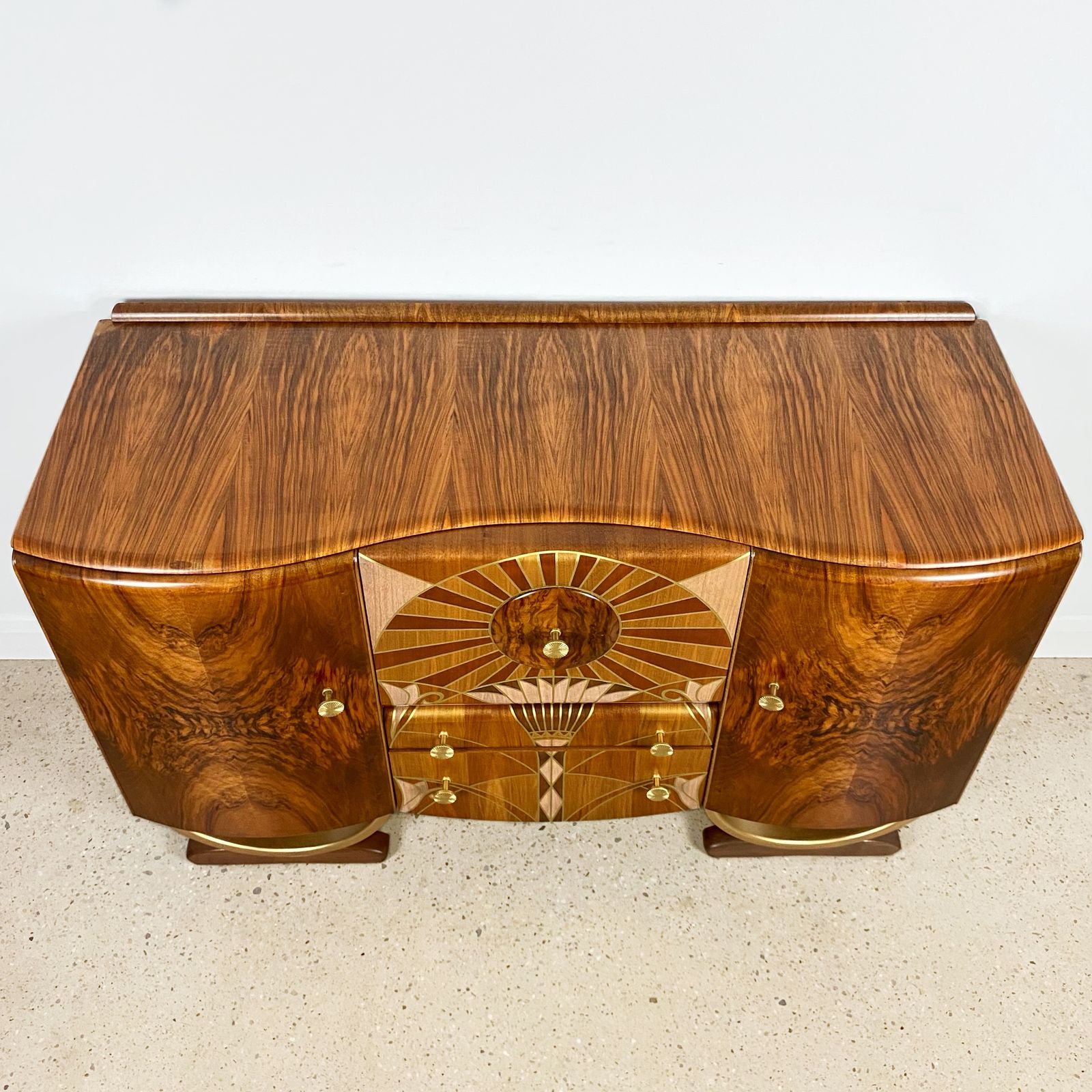 Art Deco Beautility Cocktail Cabinet With Gold Lotus Flower Marquetry Style Design photo Furniture