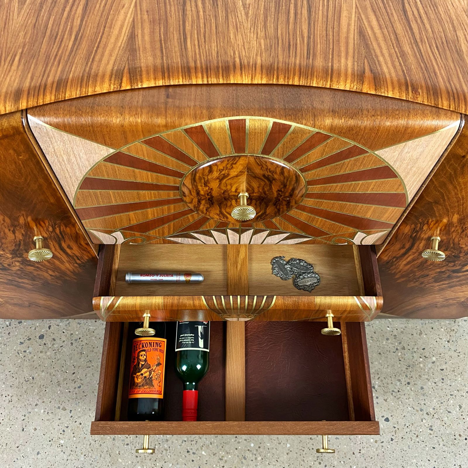 Art Deco Beautility Cocktail Cabinet With Gold Lotus Flower Marquetry Style Design photo 4995.0