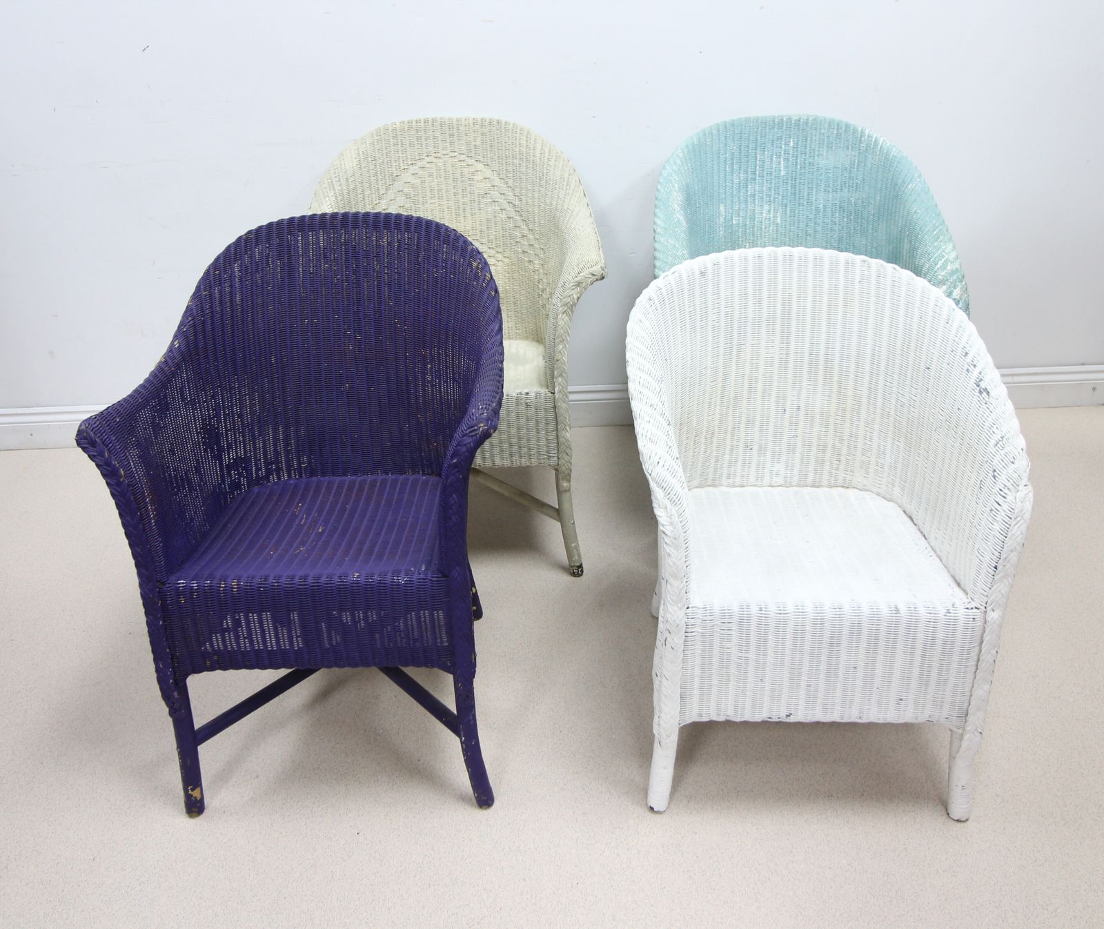 Set Of 1 Lloyd Loom Lusty Chair And 3 Other Lloyd Loom Style Chairs   4 In All photo vintage