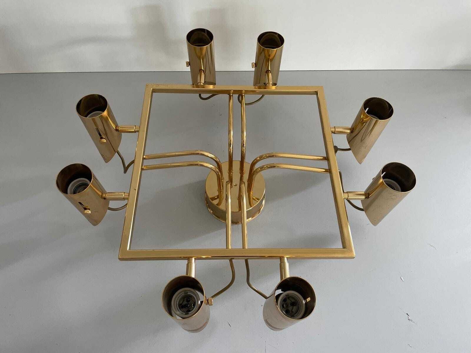 8 Armed Sputnik Flush Mount Chandelier In Brass, 1970s, Italy photo for sale