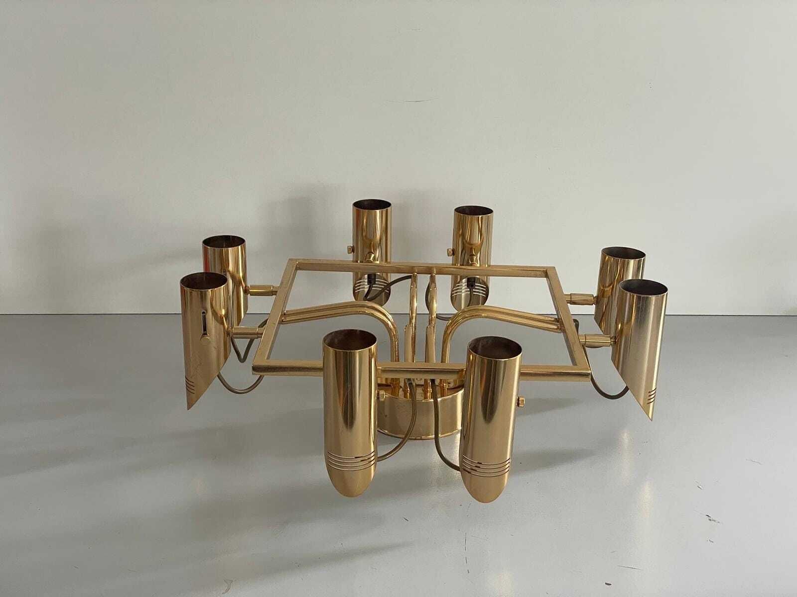 8 Armed Sputnik Flush Mount Chandelier In Brass, 1970s, Italy photo 2483.0