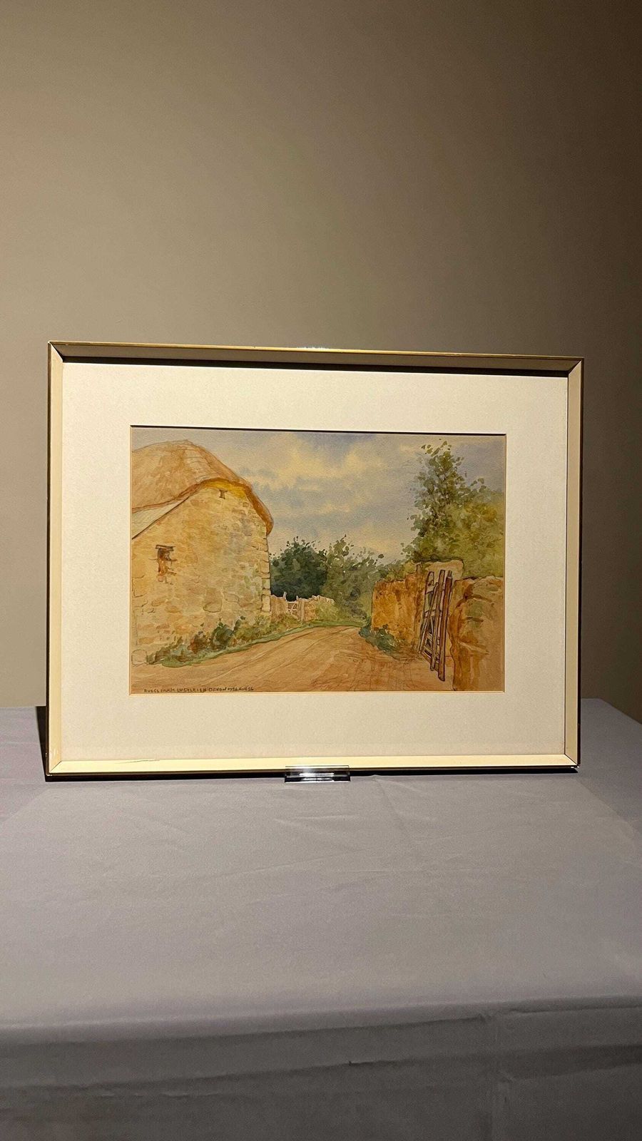 Vintage 1926 Watercolour Picture Of Rudge Farm, Lustleigh Devon | Countryside Scene In Solid Wood Frame photo furniture