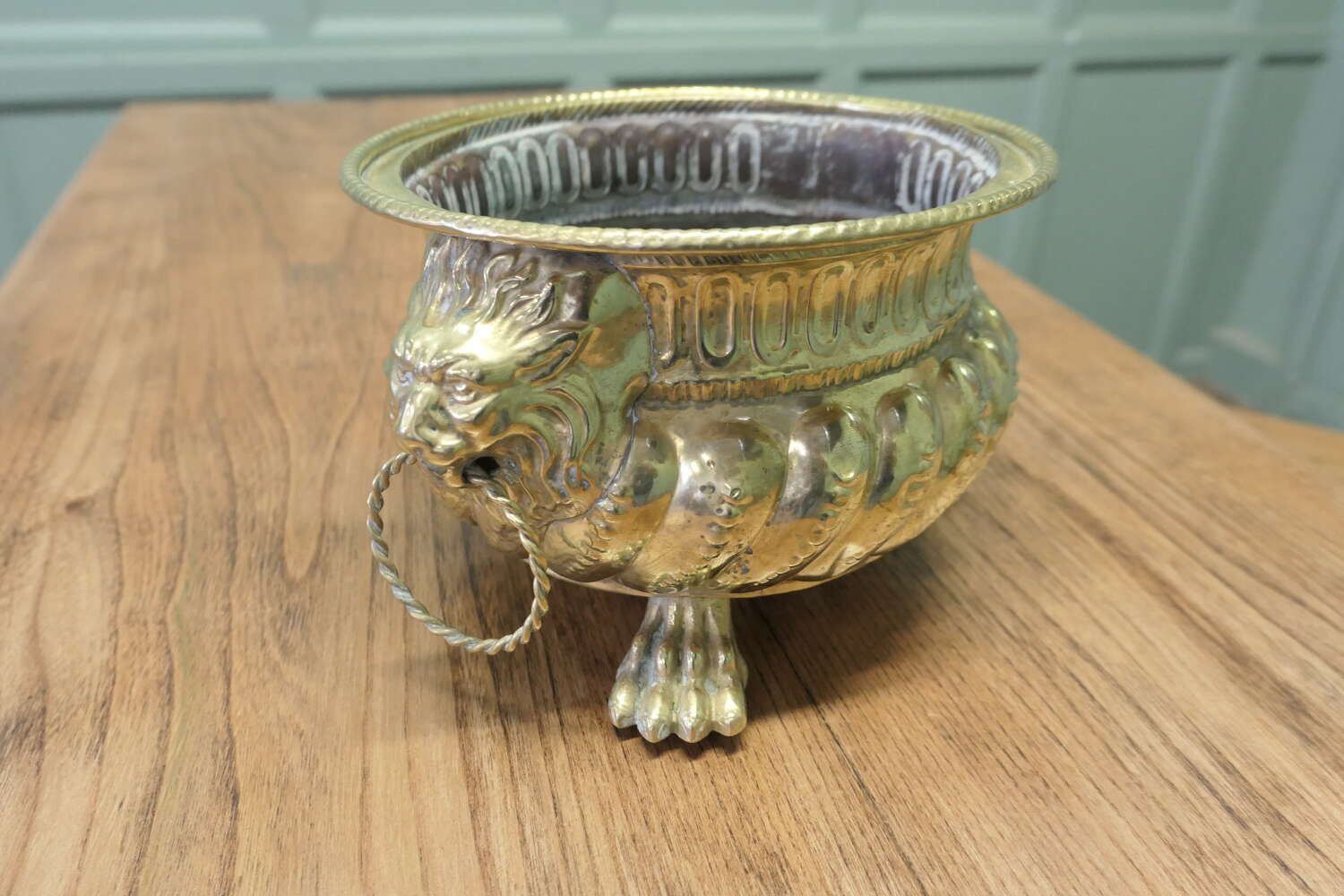 Gothic Brass Jardiniere With Lions Mask Handles photo buy
