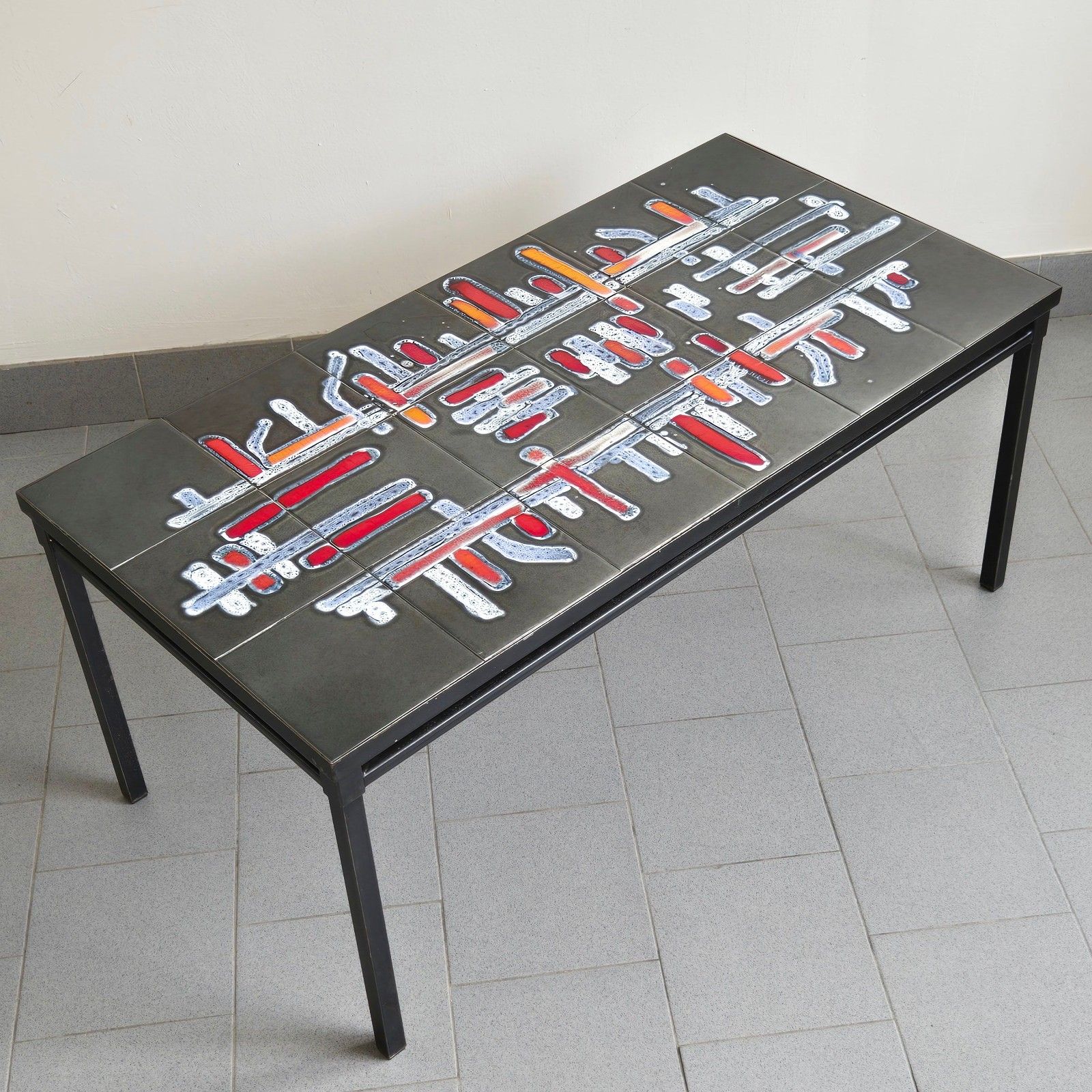 Vintage 1960s Ceramic & Metal Black Lacquer Coffee Table 60s Retro 60s photo furniture