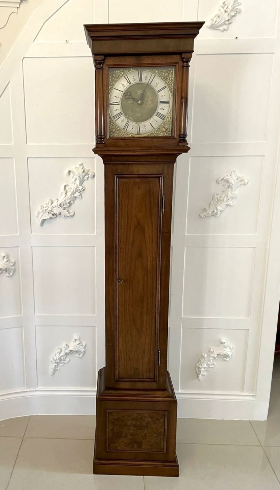 Antique Brass Face Quality Walnut Long Case Clock By George Rice Of Rudgely