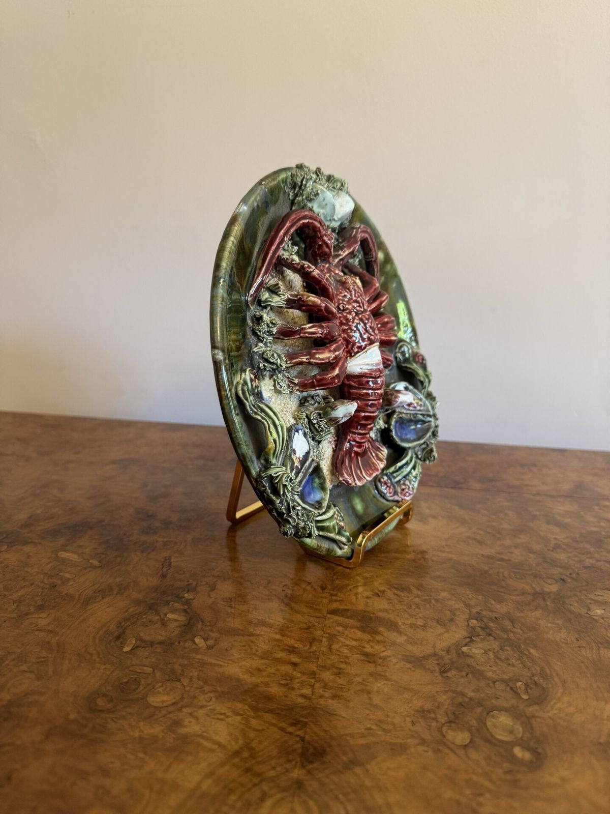 Antique Portuguese Majolica Palsy Ware Lobster Wall Plate photo Home Decor