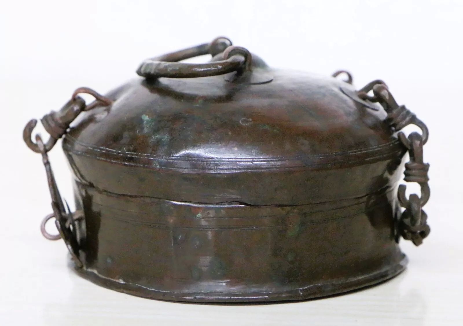 Antique Betel Box Indian Copper Hand Crafted Pandan Beautiful Aged Patina Freepost photo for sale