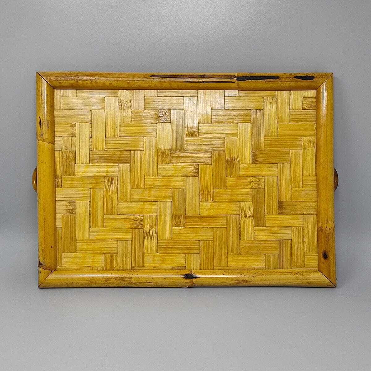 1970s Astonishing Italian Tray In Bamboo, Rattan And Wicker. Made In Italy photo vinterior