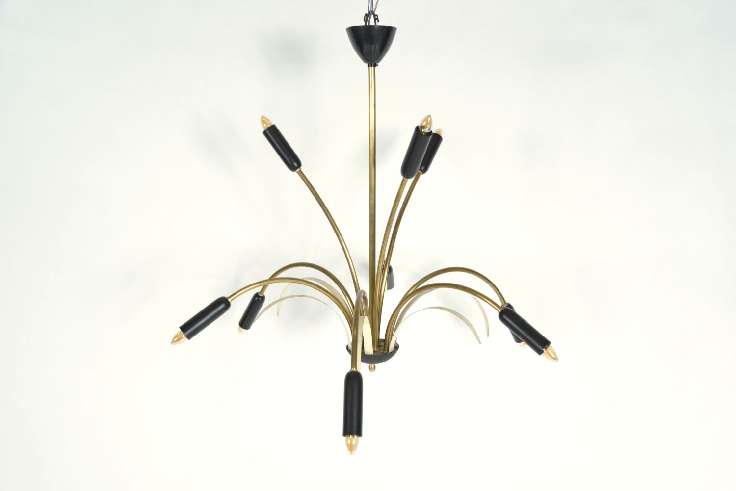 Midcentury Stilnovo 9 Arm Italian Spider Pendant Light Brass Copper Sputnik 1950s photo 795.0