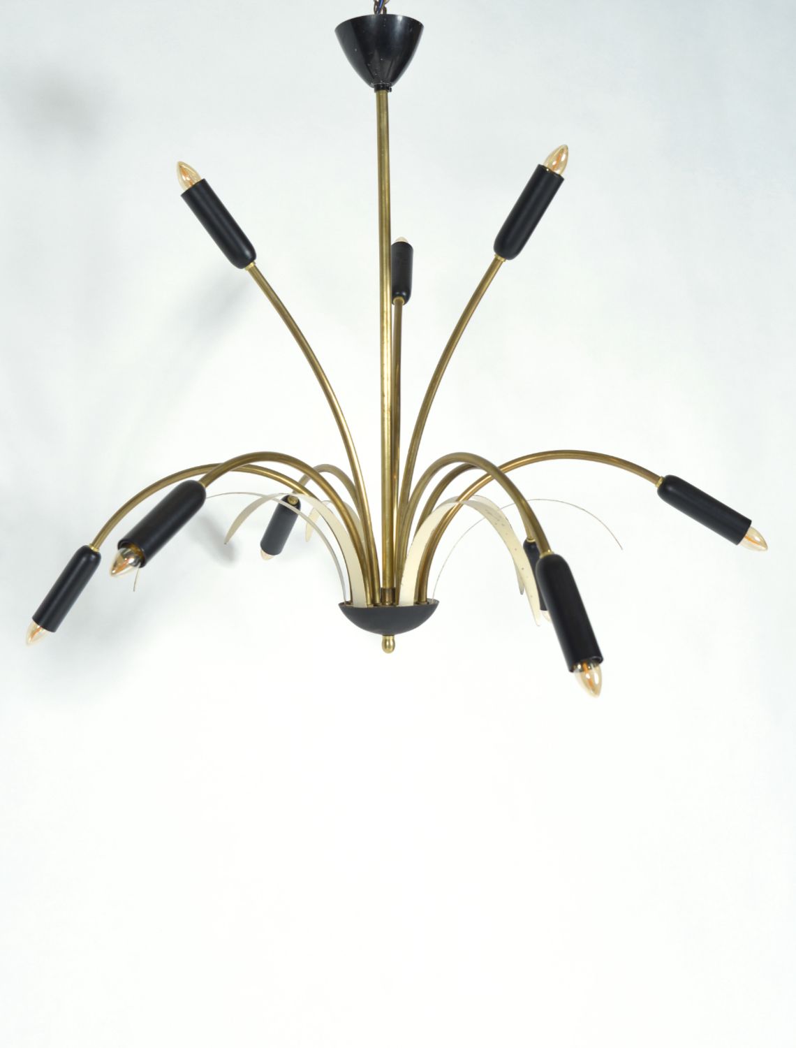 Lighting Midcentury Stilnovo 9 Arm Italian Spider Pendant Light Brass Copper Sputnik 1950s photo