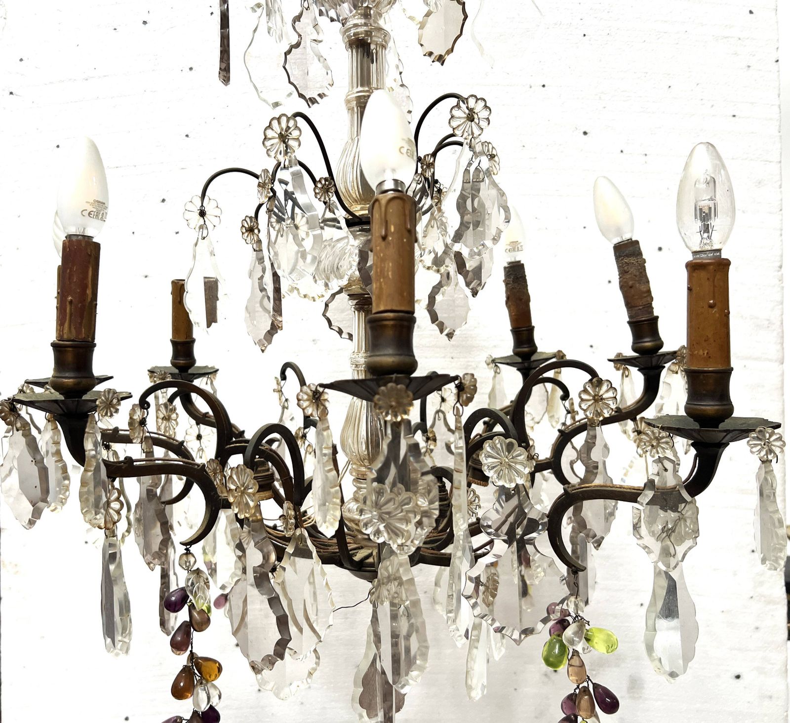 858.0 Louis XV Style Chandelier With Pendants And Colored Glass Fruits, 20th Century photo