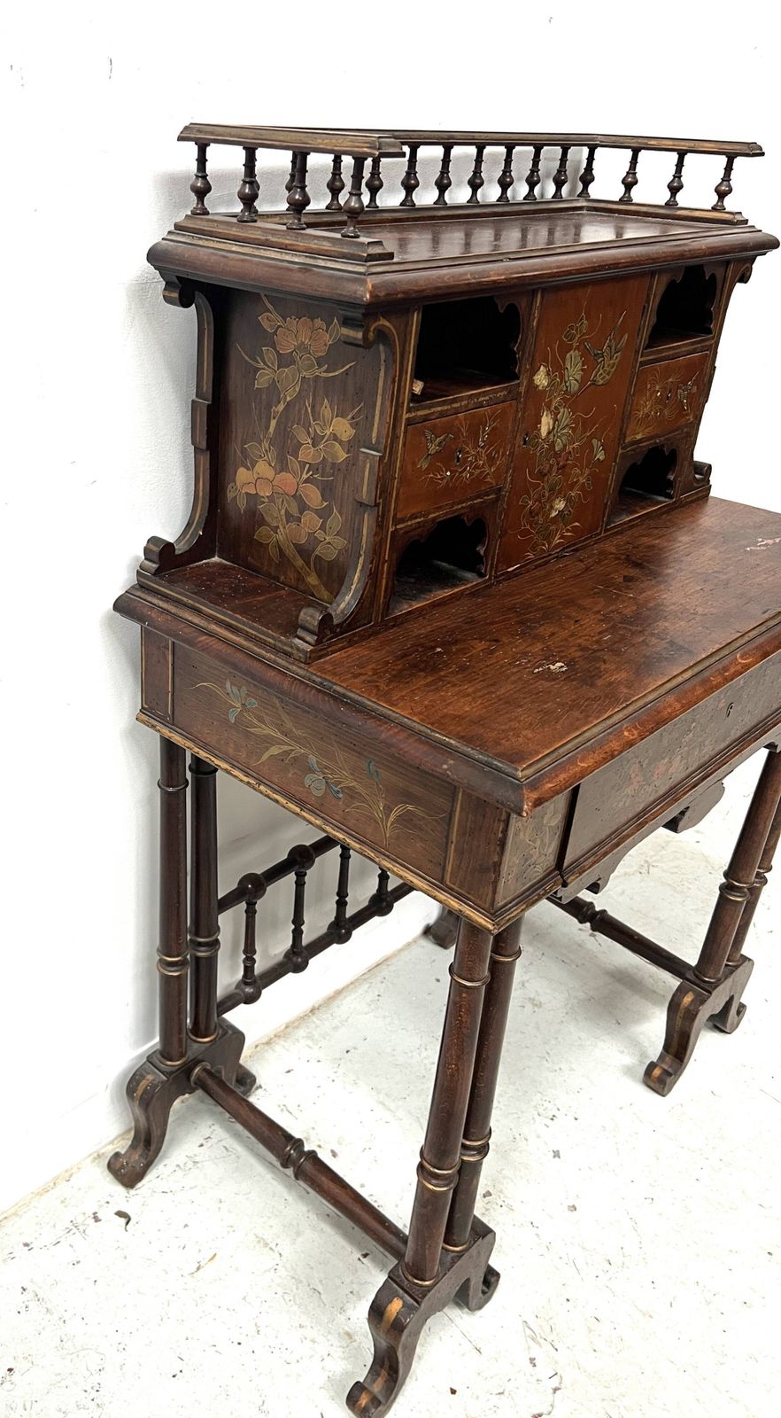 photo buy Wooden Stepped Desk Decorated With Pyrography, 19th Centur