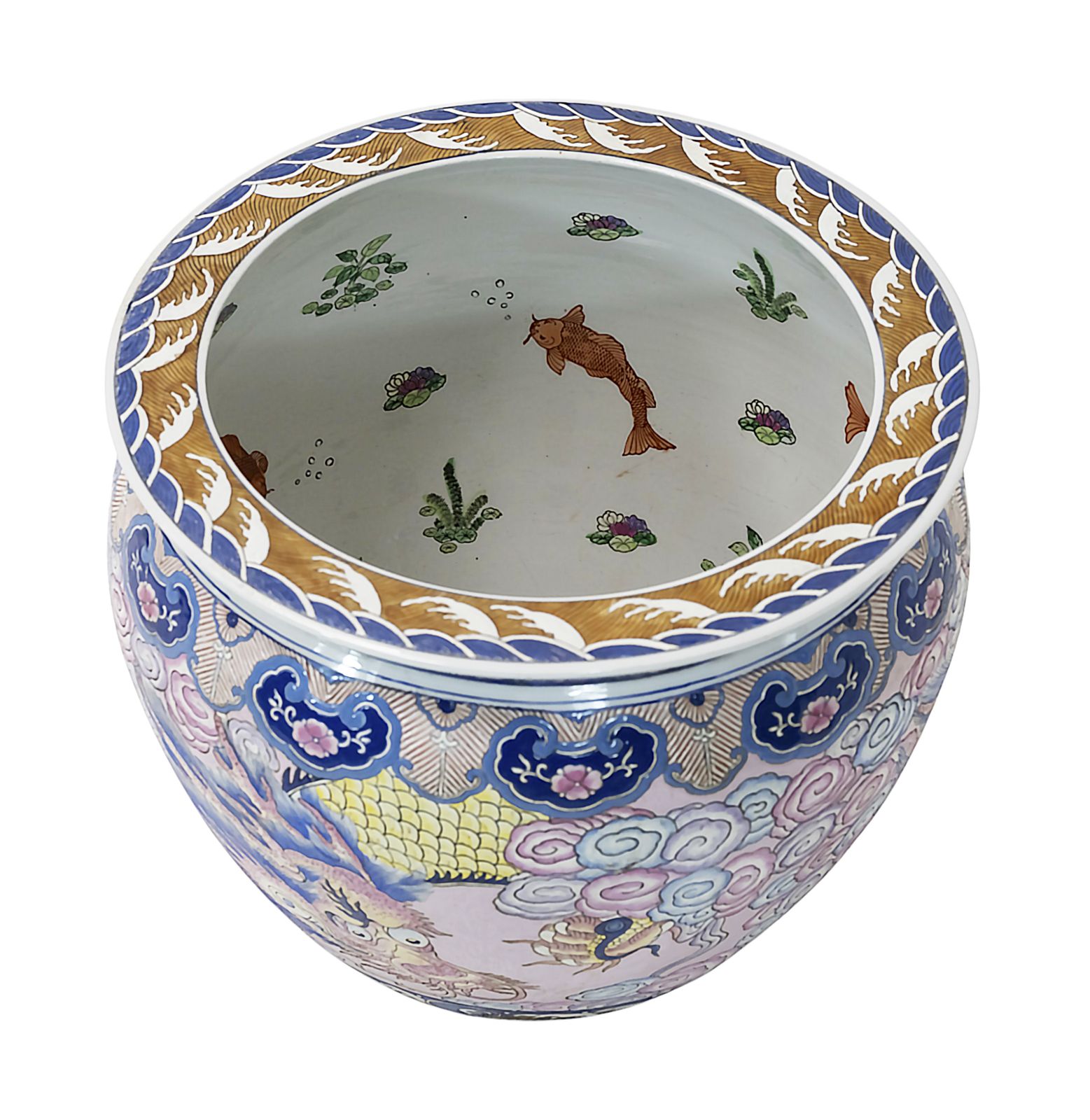 Large Chinese Handmade Ceramic Planter Pot Fish Basin photo for sale