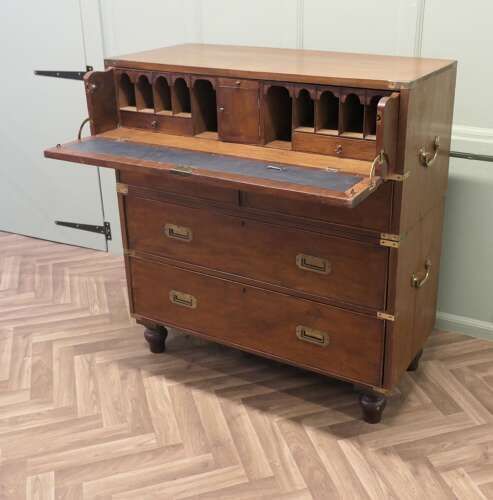 Teak Campaign Chest, 2 Piece Secretaire photo 1980.0