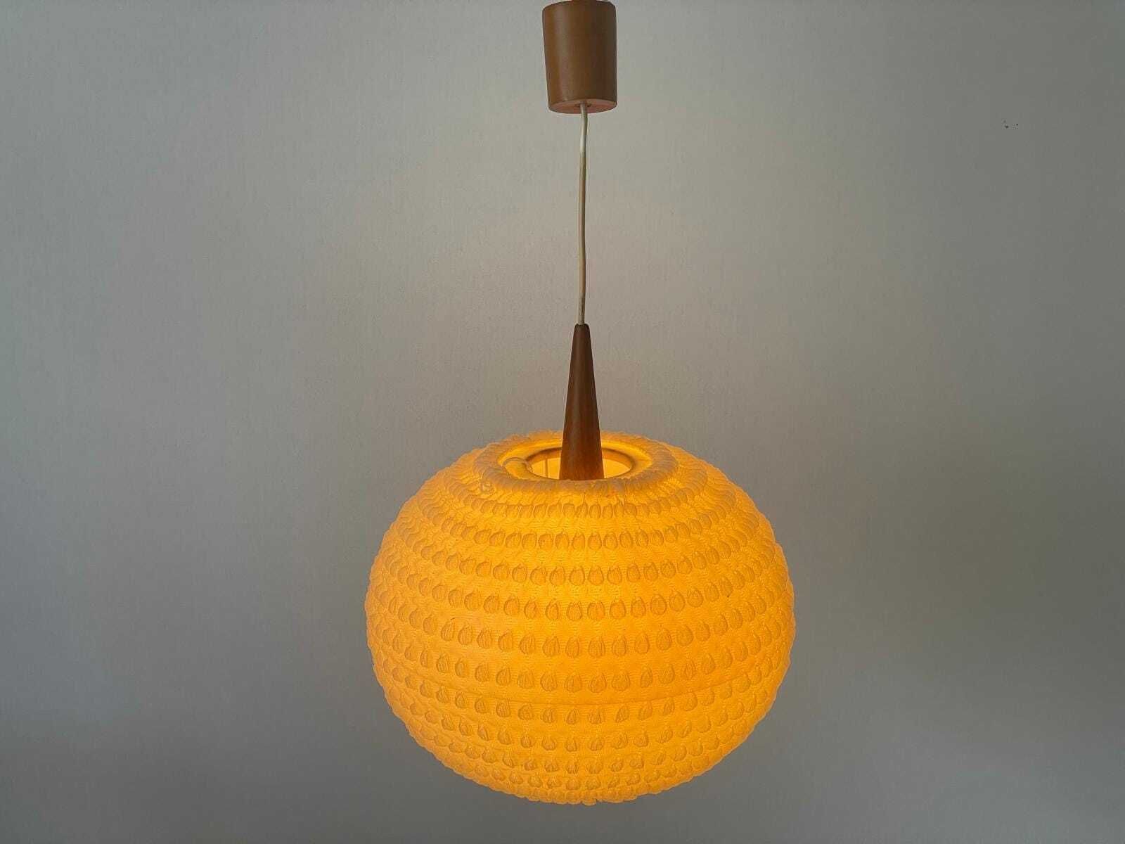Ball Fabric Shade Ceiling Lamp By Temde With Teak Details, 1960s, Switzerland photo Lighting