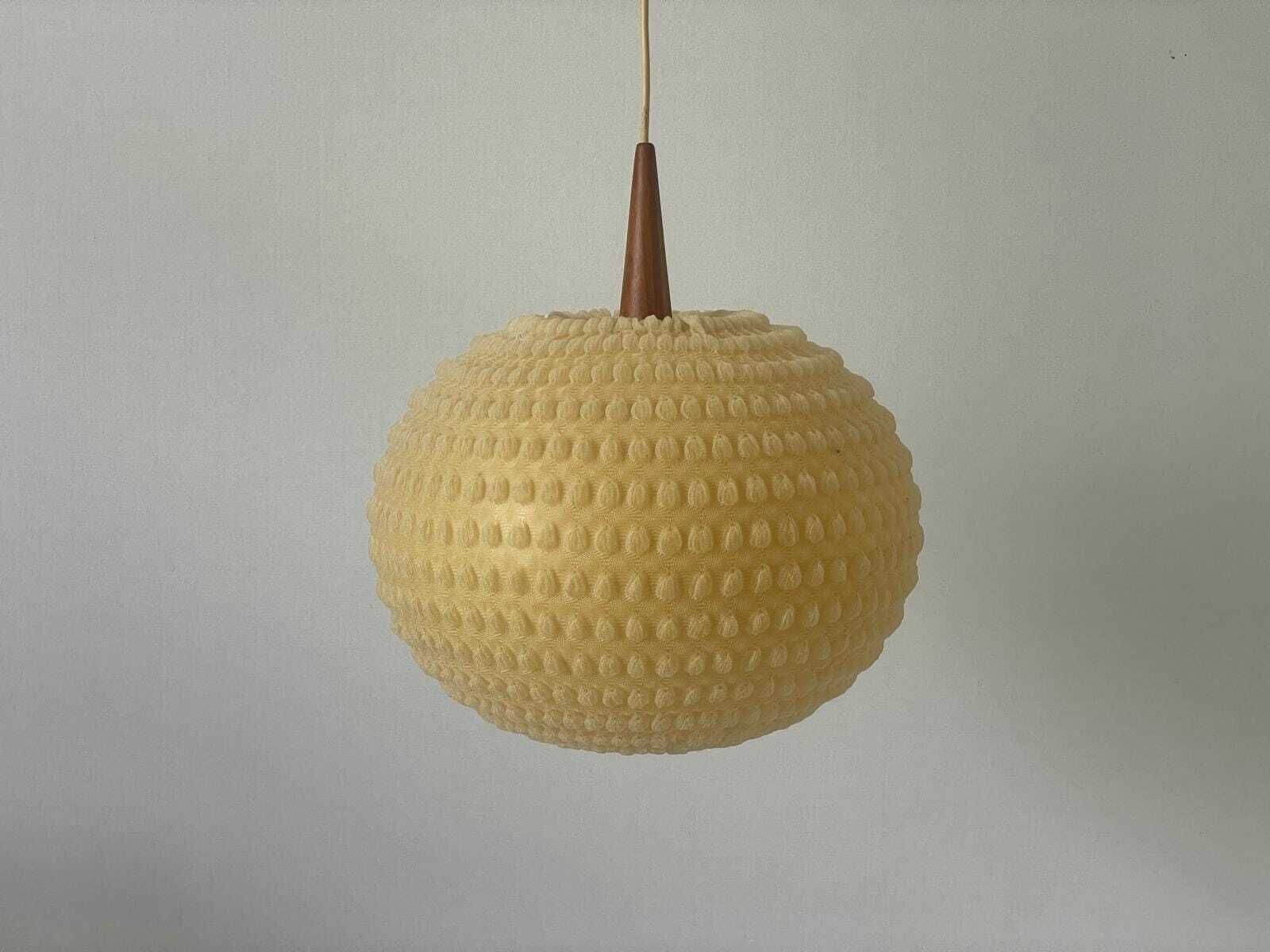 Ball Fabric Shade Ceiling Lamp By Temde With Teak Details, 1960s, Switzerland photo 1129.0