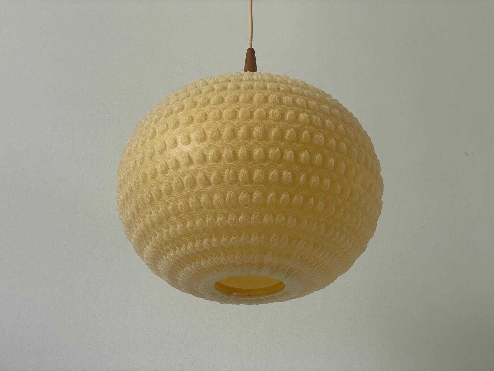 Ball Fabric Shade Ceiling Lamp By Temde With Teak Details, 1960s, Switzerland photo buy