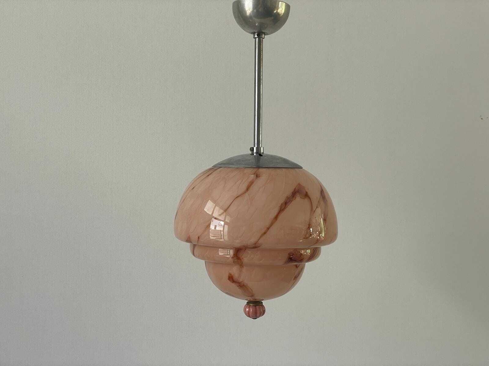 Pink Glass Art Deco Style Ceiling Lamp, 1940s, Germany