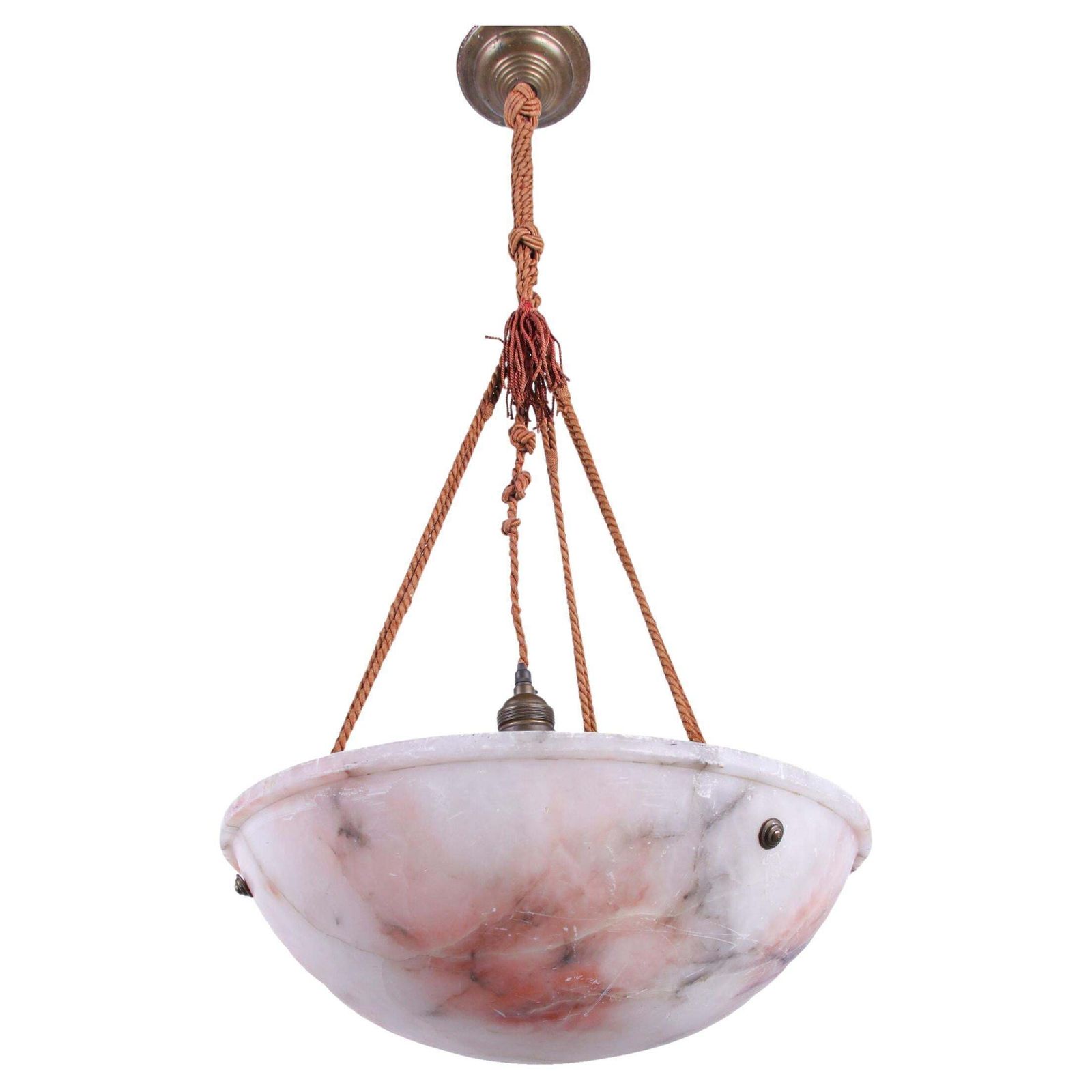 Carved Pink Alabaster French Art Deco Ceiling Light Chandelier photo furniture