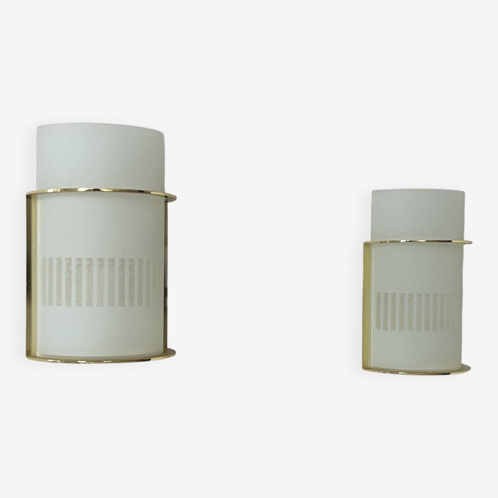 Pair Of Vintage Brass And Sandblasted Glass Wall Lights, France 1970