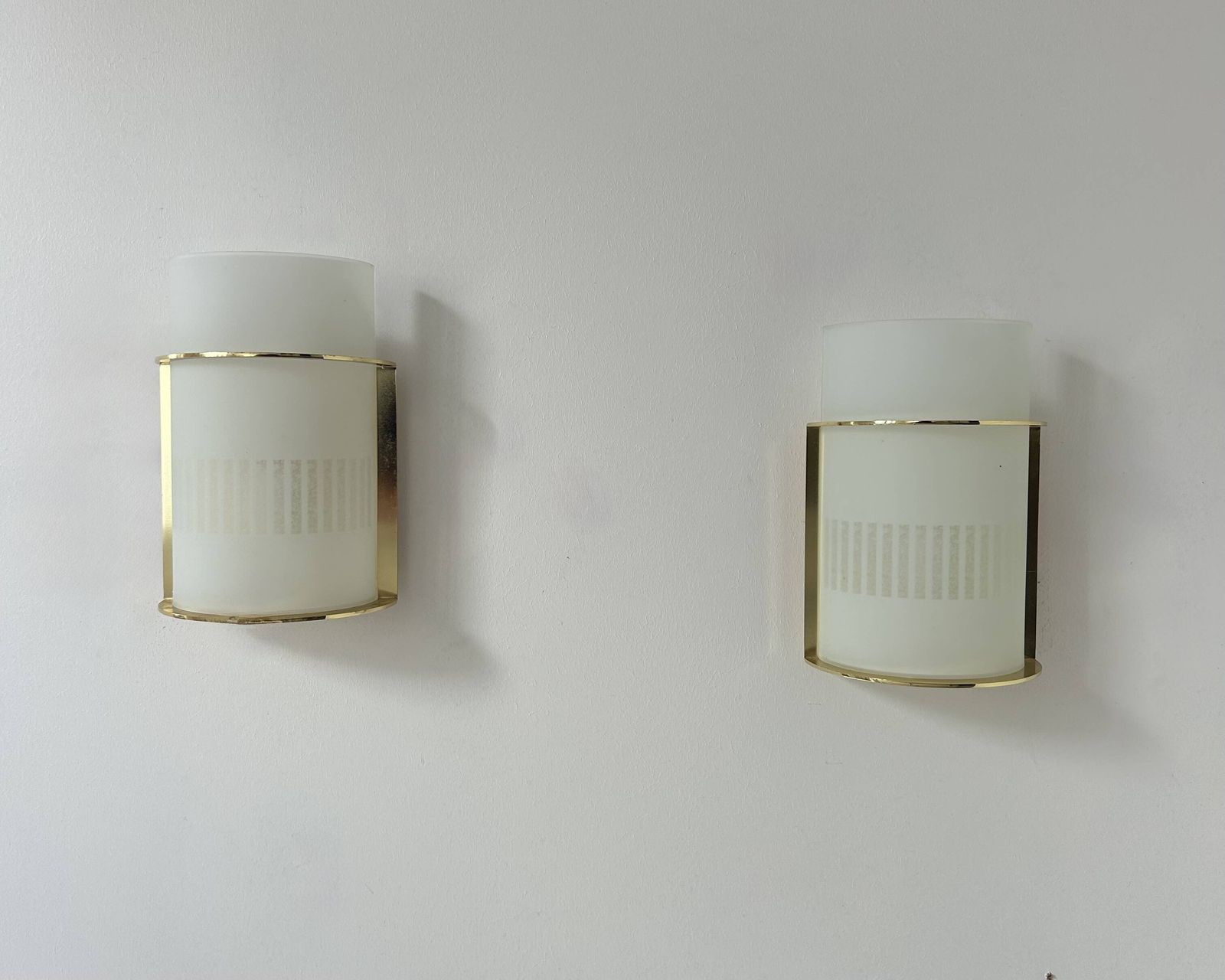 Pair Of Vintage Brass And Sandblasted Glass Wall Lights, France 1970 photo Lighting
