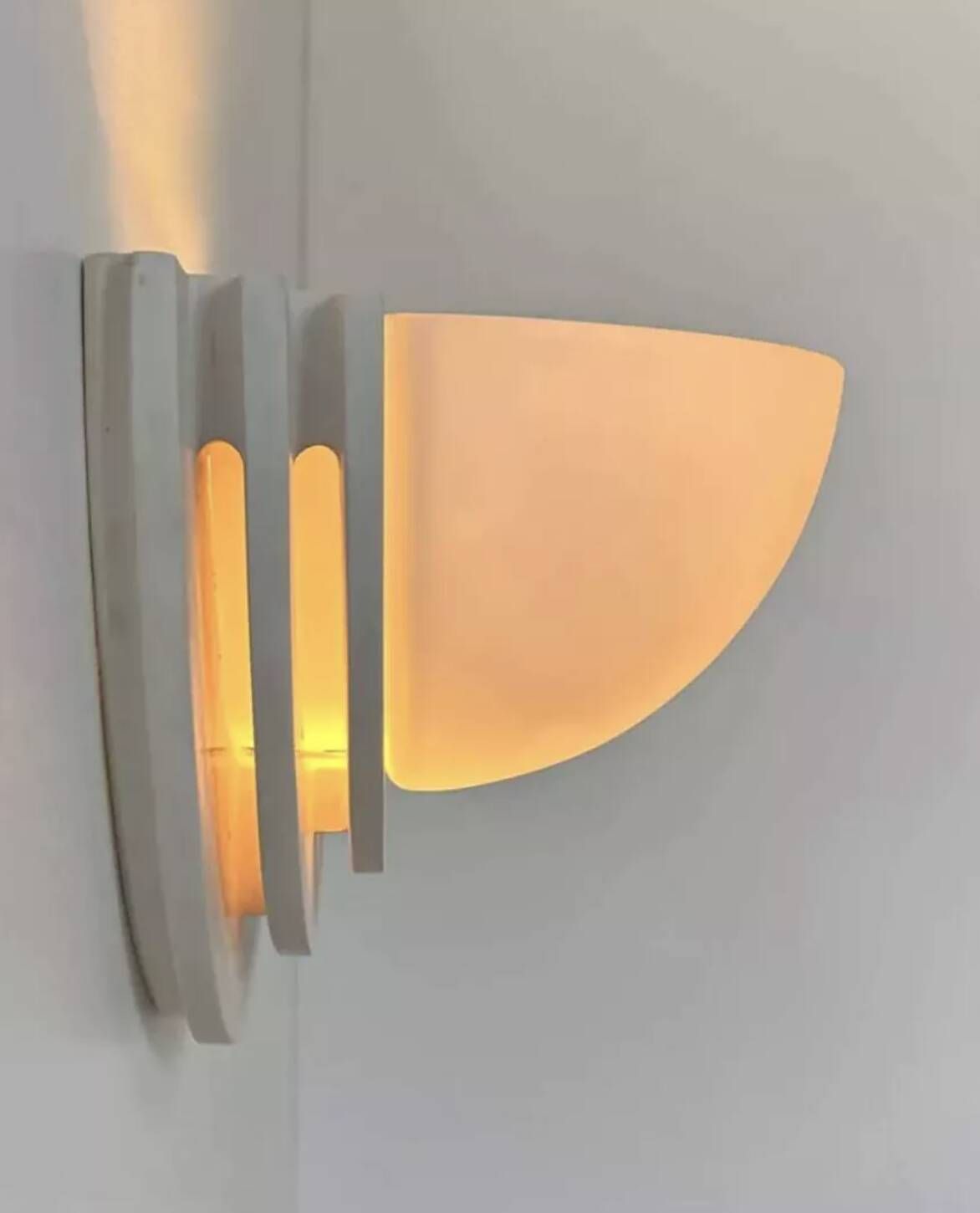Pair Of Vintage Geometric Wall Lights, Plaster And Sandblasted Glass, France 1970 photo vintage