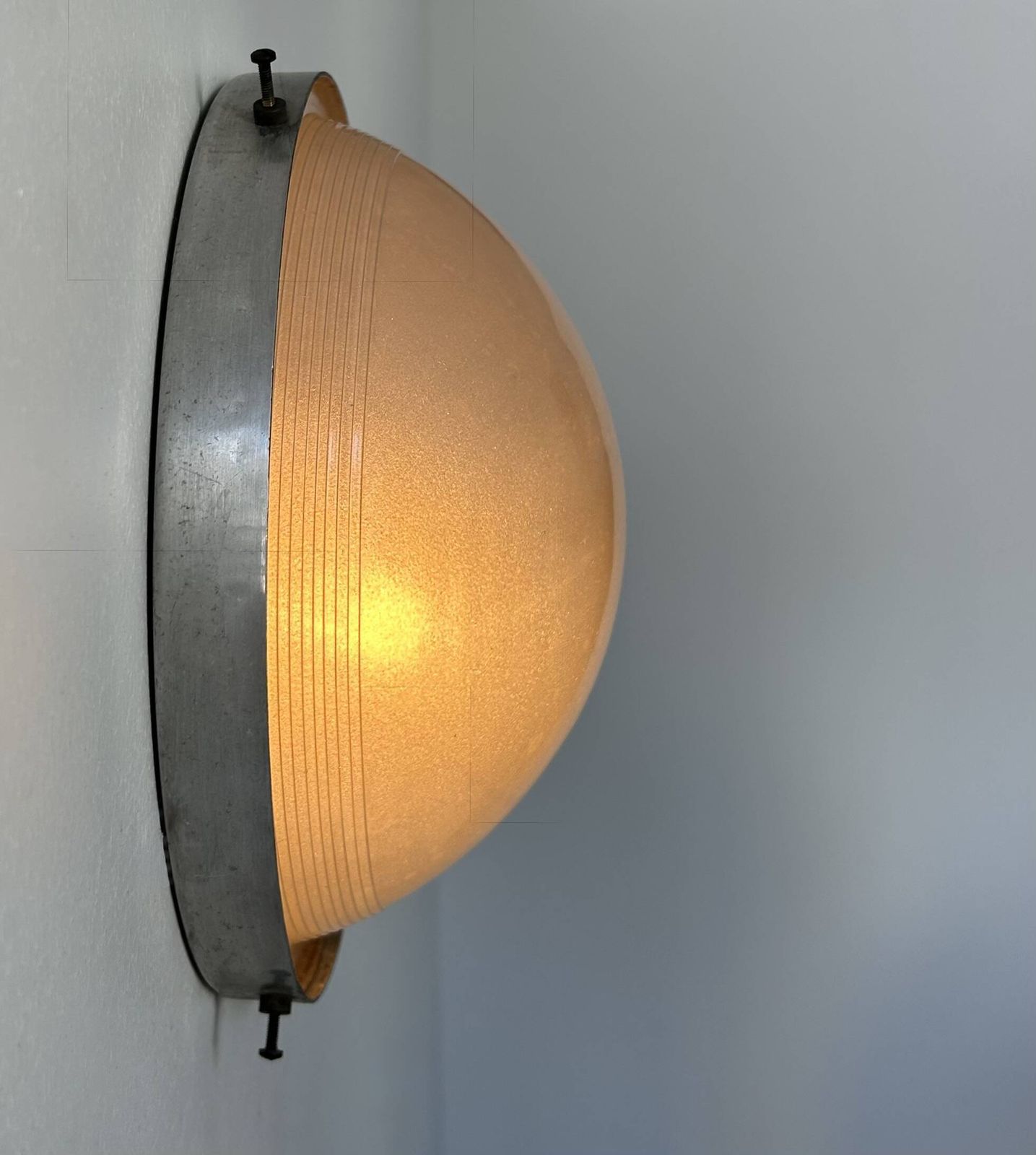 Pair Of Vintage Modernist Wall Lights, Chrome And Sandblasted Glass, France, photo vintage