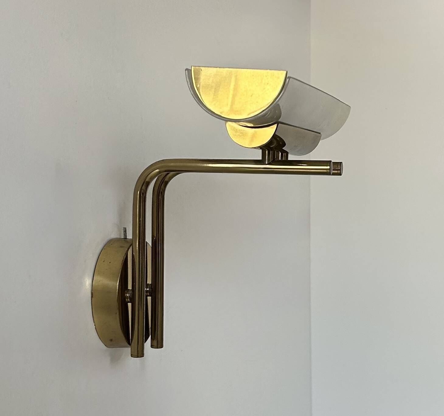 Vintage Wall Lamp, Brass And Sandblasted Glass, France, 1970 photo for sale