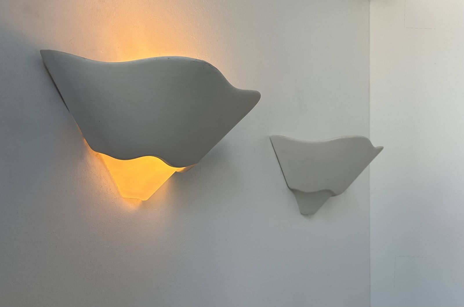 Page 1 Of 7 Pair Of Vintage Wall Lights, Plaster And Sandblasted Glass, France 1970 photo Lighting