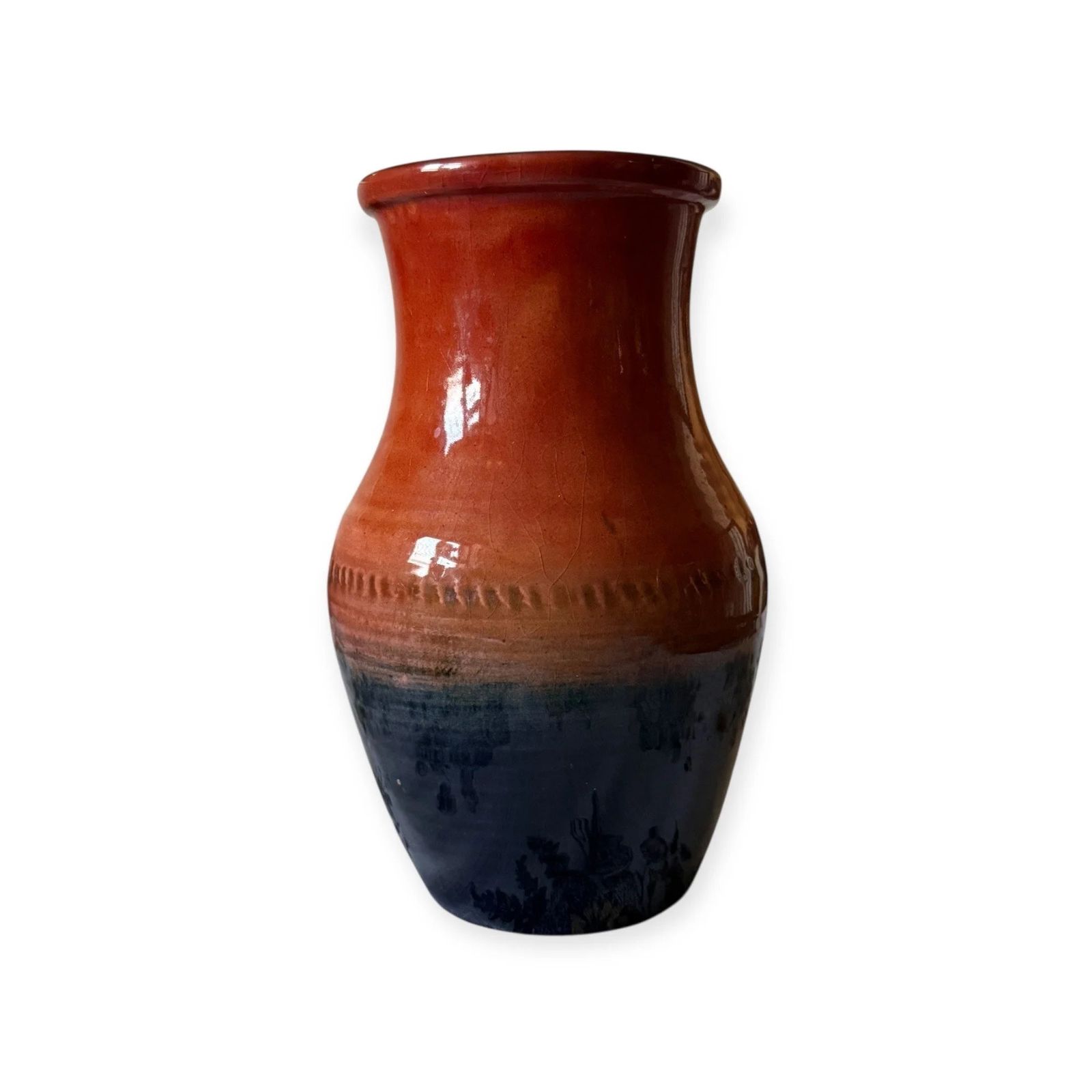 Moorcroft Orange & Blue Flambé Baluster Vase – 19 Cm, C.1925–1935